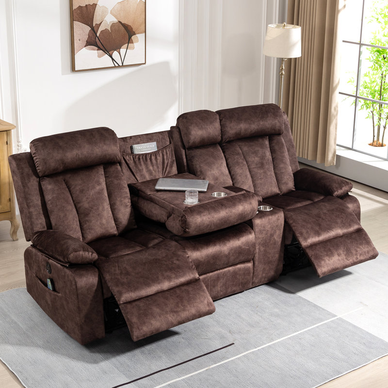 Canapé inclinable électrique 92,9 po Prarthana, Velours brun