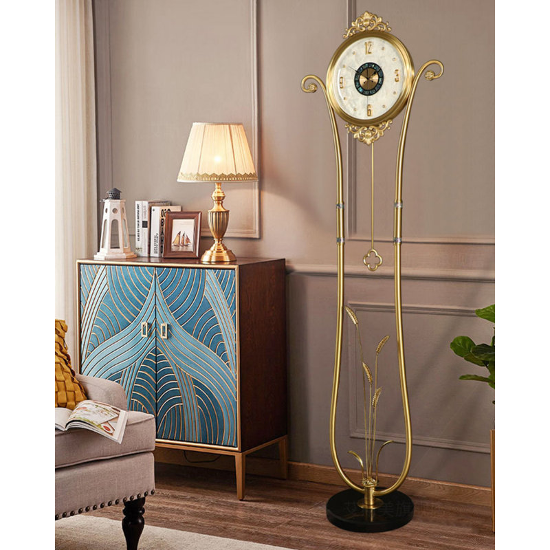 Modern luxury-style brass ear-of-wheat decorative floor clock