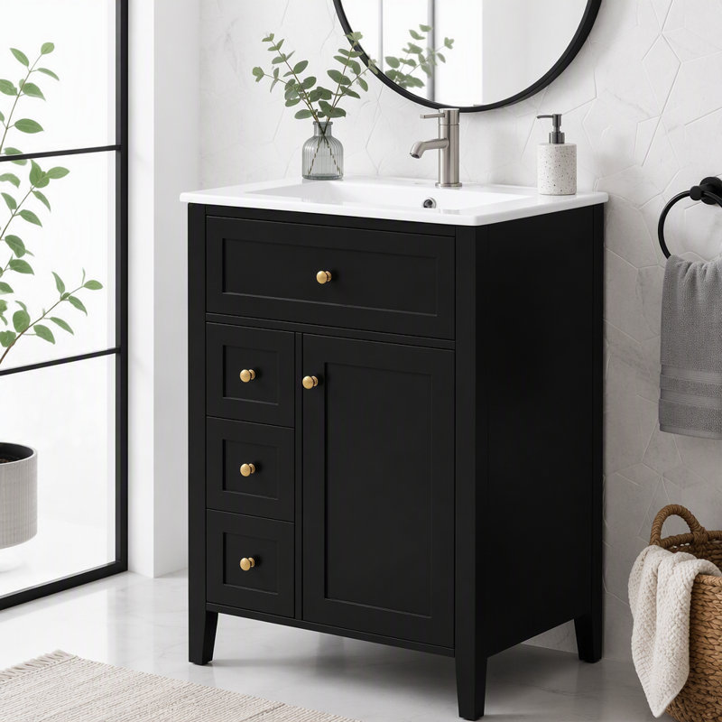 Meuble-lavabo 24 po avec lavabo et rangement spacieux, Noir, 24