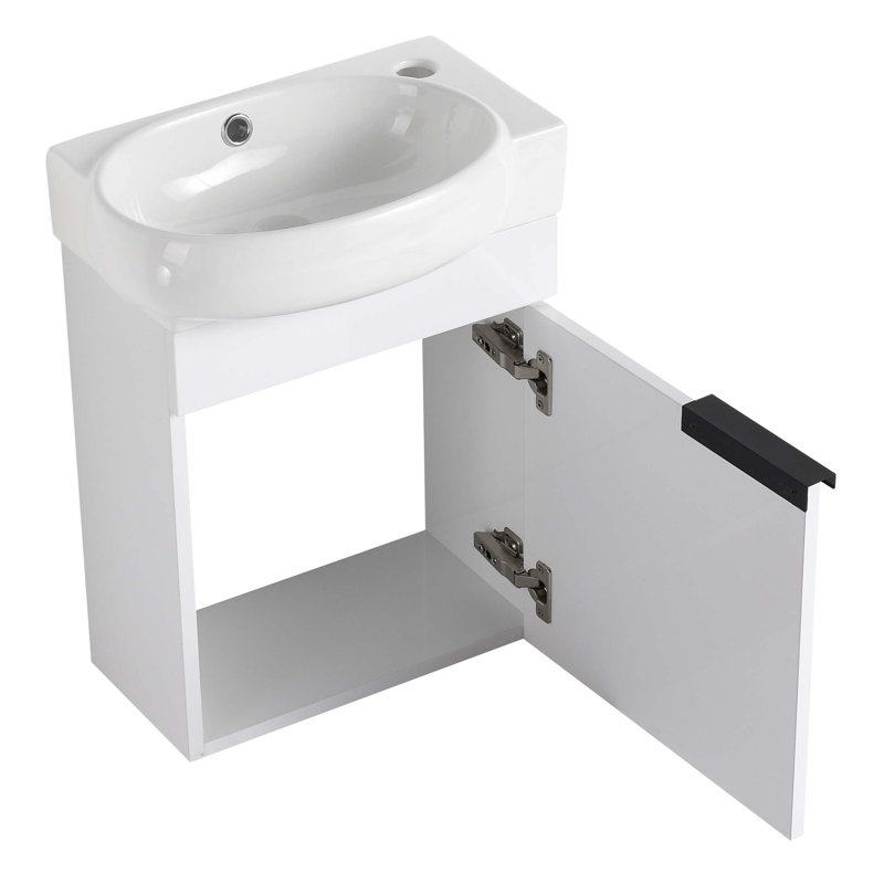Meuble-lavabo avec lavabo Doors, 16 po pour petite salle de bain, Blanc brillant