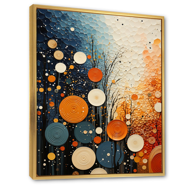 " Colorful Mid Century Dynamic Duality IV ", 40" H x 30" W x 1.5" D, Gold Floater Frame