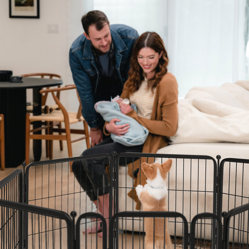 Black 32-Inch Metal Indoor Dog Playpen with Door