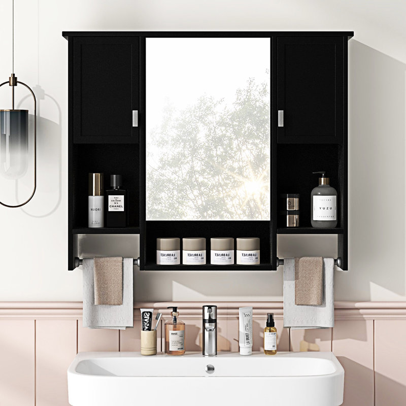 Armoire de rangement murale avec miroir, Noir