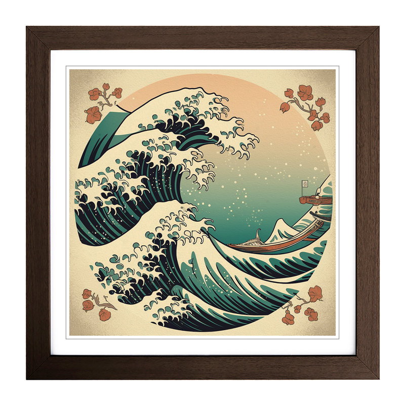 Japanese Wave Art Deco No.2 - Framed Print, Walnut