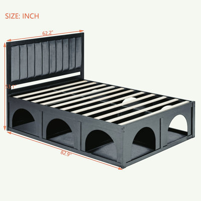 Full Size Pet-Friendly Platform Bed with Under-Bed Nook, Heavy Duty Frame, and Elegant Upholstery