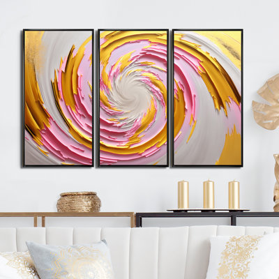 «Pink Watercolor Circular Abstract I», reproduction de 3 pièces sur toile