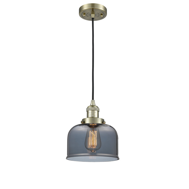 Luminaire suspendu pour îlot de cuisine 1 lumière Cedeno, Boîtier blanc mat, Ampoule DEL 6 watts Vinage, Laiton antique