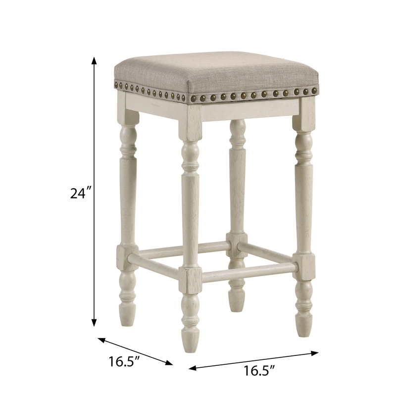 Upholstered Counter Stool with Solid Wood Frame, Tan, Antique White