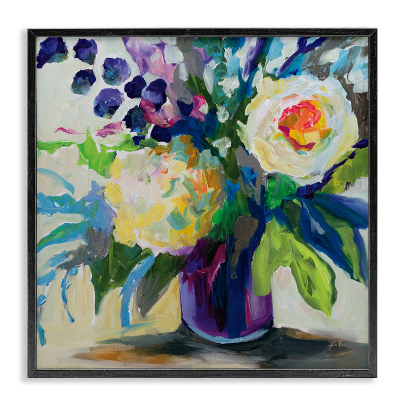 Améthyste, bouquet de fleurs, estampe numérique, conception de Jeanette Vertentes, Giclée encadrée noir minuit