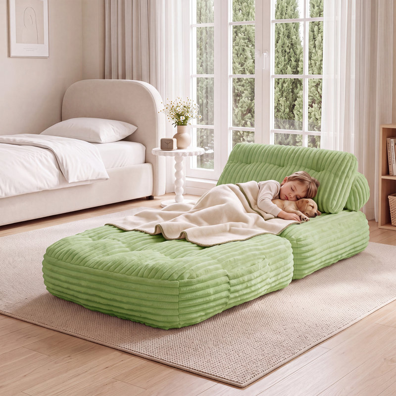 Canapé-lit pliable moderne avec coussins 35 po avec velours côtelé, S, Vert