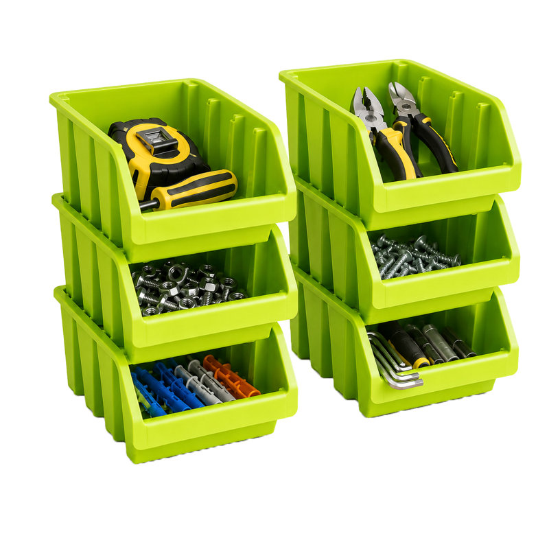 6-pc Stackable Easy-Access Plastic Storage Organizer Basket Green, Green Set of 6