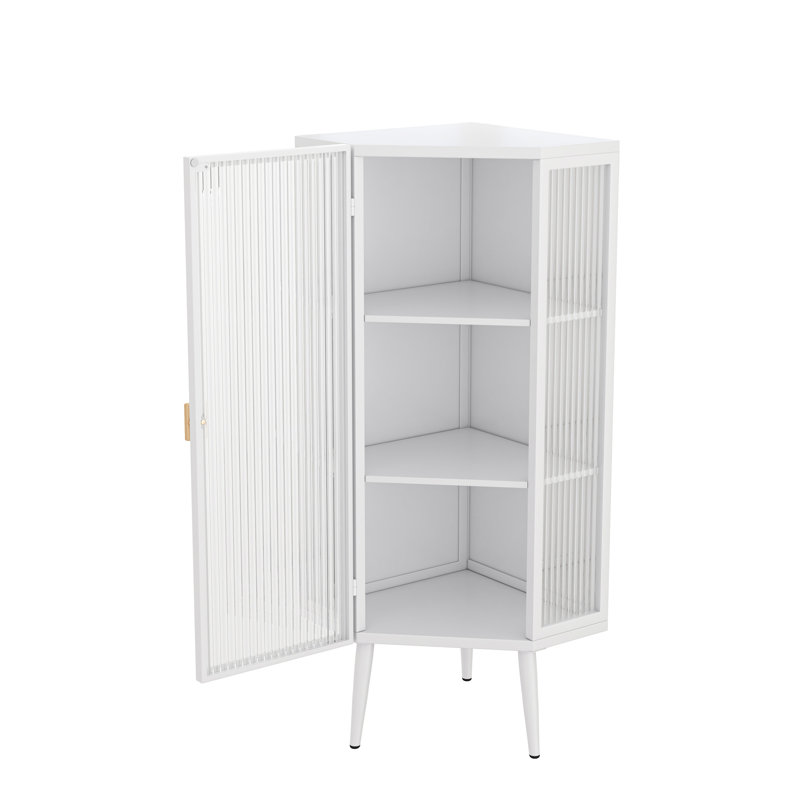 Armoire de plancher 22,73 po blanche, avec portes en verre trempé et 3, pour chambre à coucher, salon, salle de bain, armoire d'angle blanche polyvalente, 3 portes, construction pratique contemporaine