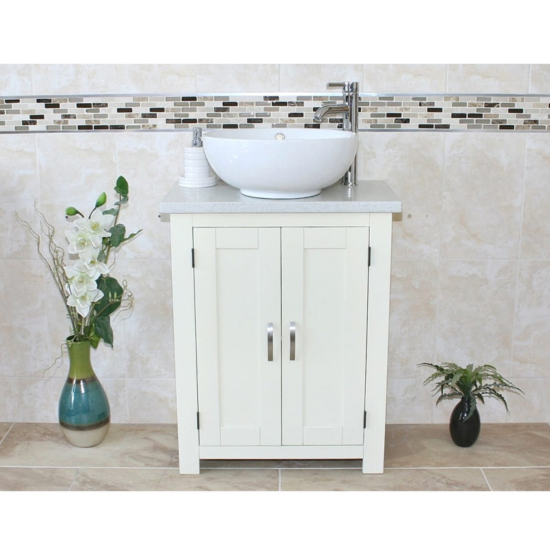 Robbs 650mm Single Bathroom Vanity with Vessel Ceramic Basin, White, White Quartz