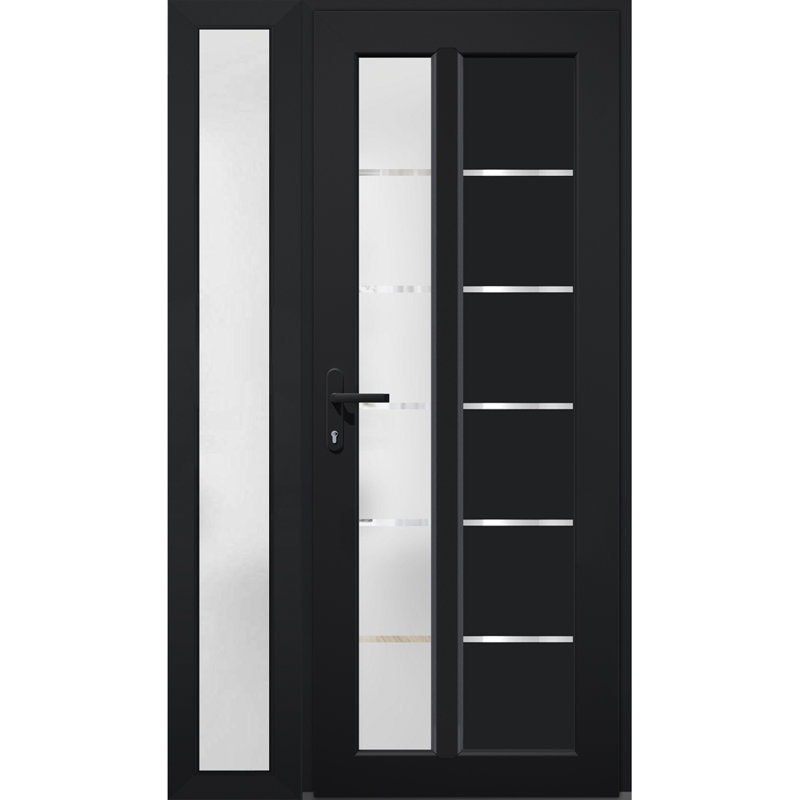 Front Exterior Prehung FiberGlass Door Frosted Glass Manux 8088 Matte Black Side Exterior Window Office Commercial and Residential Doors Entrance Patio Garage-W36+16 x H80-Right-hand Inswing