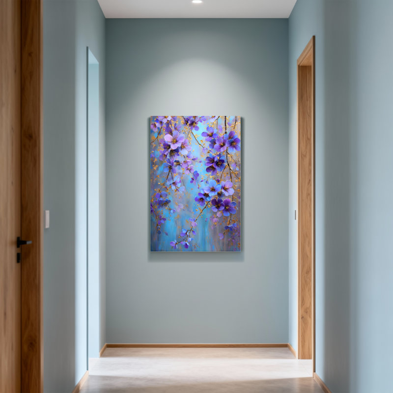 Plants &Flowers Purple Flowers On Blue Background Canvas Art, 18" H x 12" W