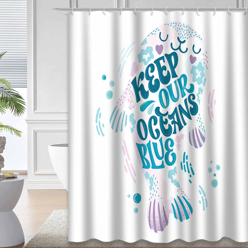 Rideau de douche Keep Blue Ocean avec 12 crochets, L 72 po x l 72 po