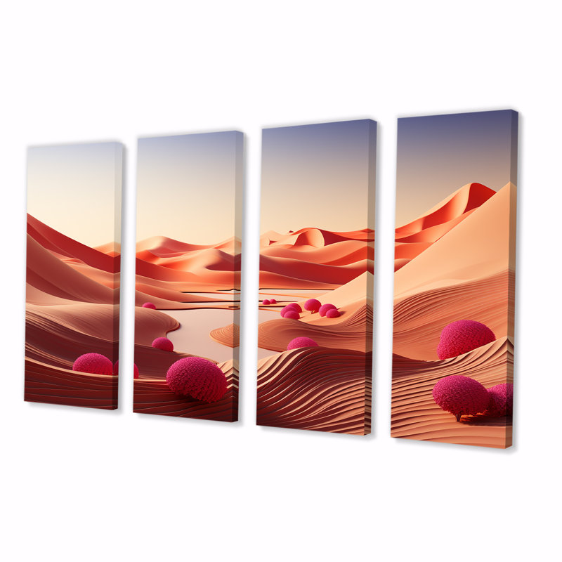 «Arid Horizon On Planet Mars - Desert», art mural 4 pièces pour le salon, H 32 po x l 64 po