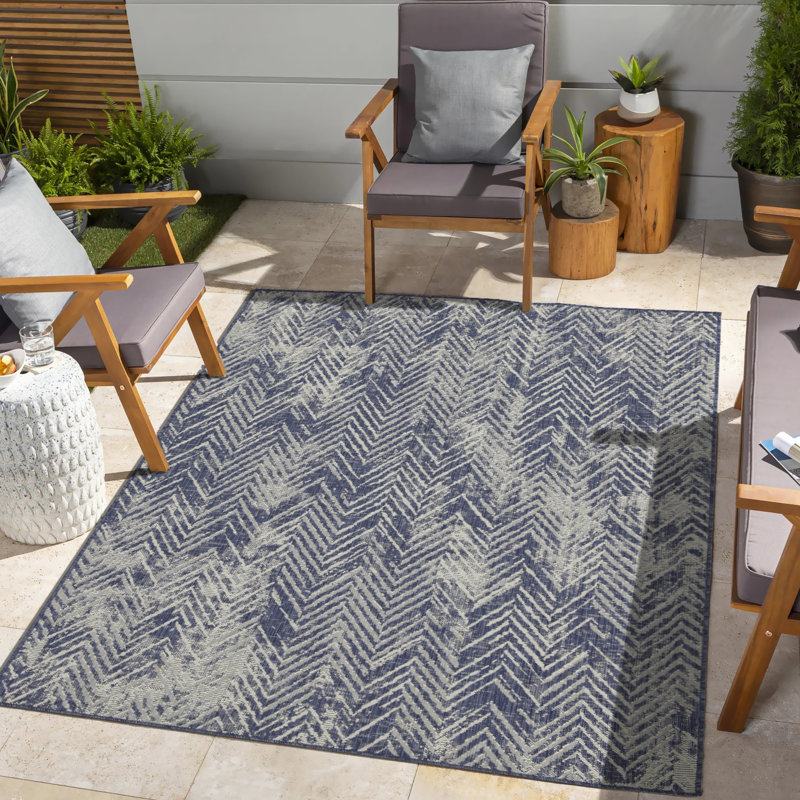 Area Rug In Blue Polypropylene - For Heavy Use Indoors And Outdoors Polypropylene, Long-Term, Rectangle 5'2" x 7'5"