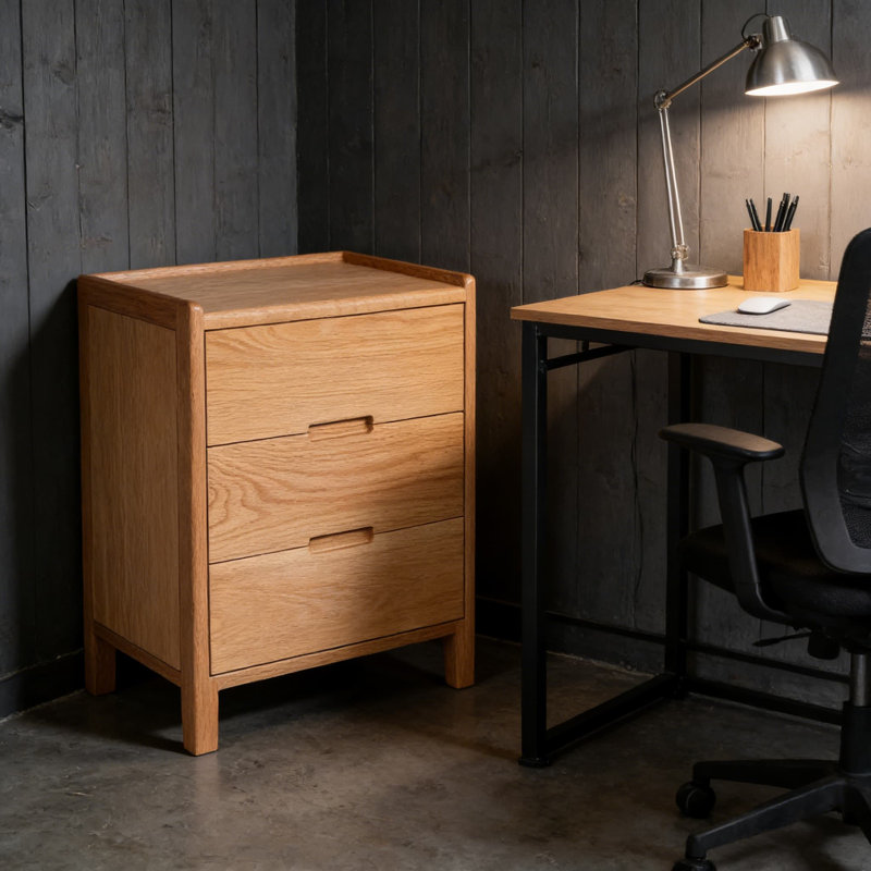 Solid Wood Nightstand With 3 Drawers, Modern Bedside Table With Reversible Handles, Rustic Oak End Table For Bedroom Storage