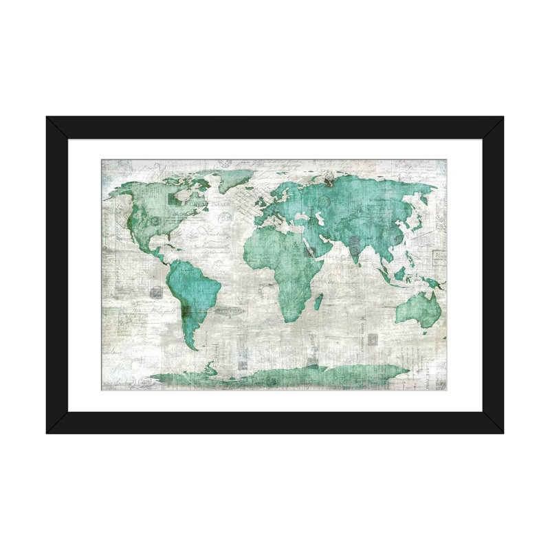 « world », impression sur toile, H 16 po x l 24 po x P 1 po, Papier avec cadre noir, Blanc