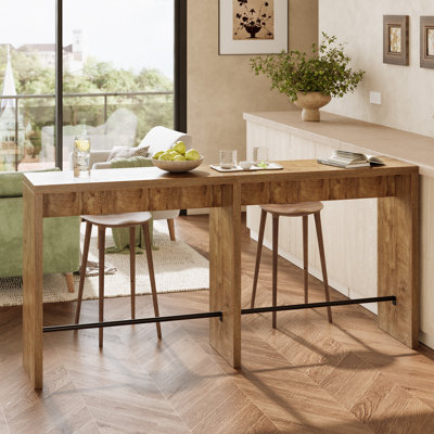 78.74" Extra Long Bar Table, High Top Pub Table with Footrest for Kitchen, Bar, Bistro, Rustic Brown