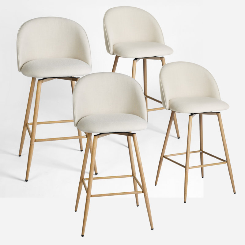 Tabouret de comptoir pivotant moderne de 26 po George Oliver - Revêtement en tissu avec pieds en chêne, Beige