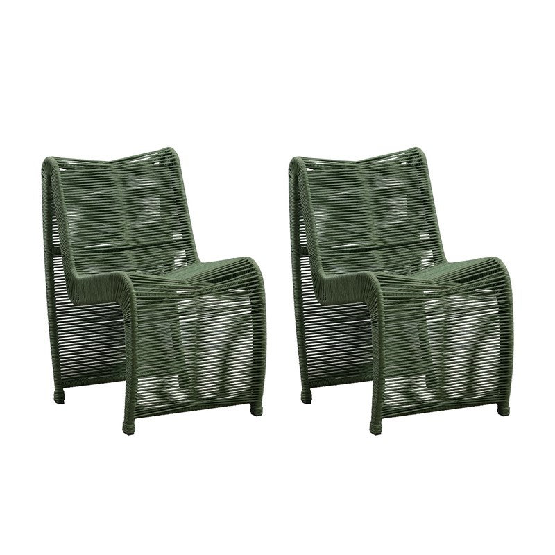  Ensemble de 2 chaises de patio en fer vert olive