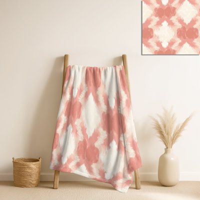 Ikat rose et beige rosé - couverture moelleuse Boho, jeté en molleton douillet