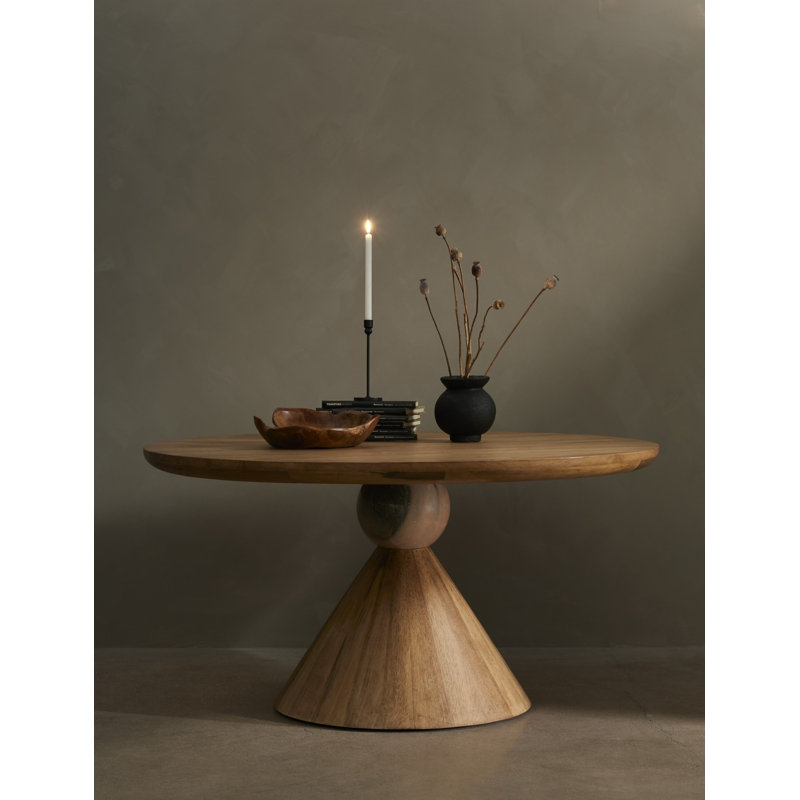 Bibianna Round Solid Wood Dining Table, Smoked Honey/Blush Marble