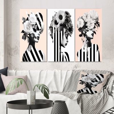 «Pink Vintage Minimalisme Geometric Floral Woman», ensemble de 3 impressions