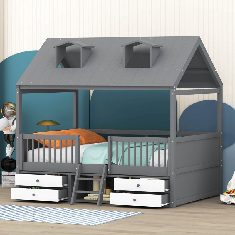 Lit avec rangement Queshon, Double, gris