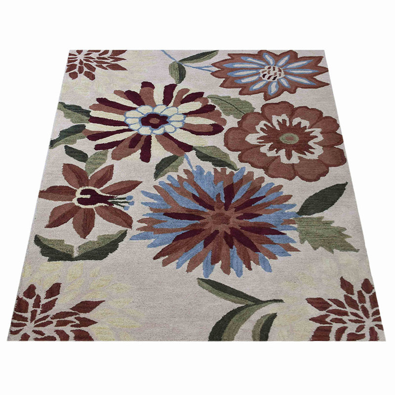Tapis écologiques en laine touffetée à la main Rugsotic - 5 pi x 8 pi, rectangulaire, de couleur crème, de conception florale moderne, de tapis épais antidérapants faits à la main pour salon, chambre à coucher