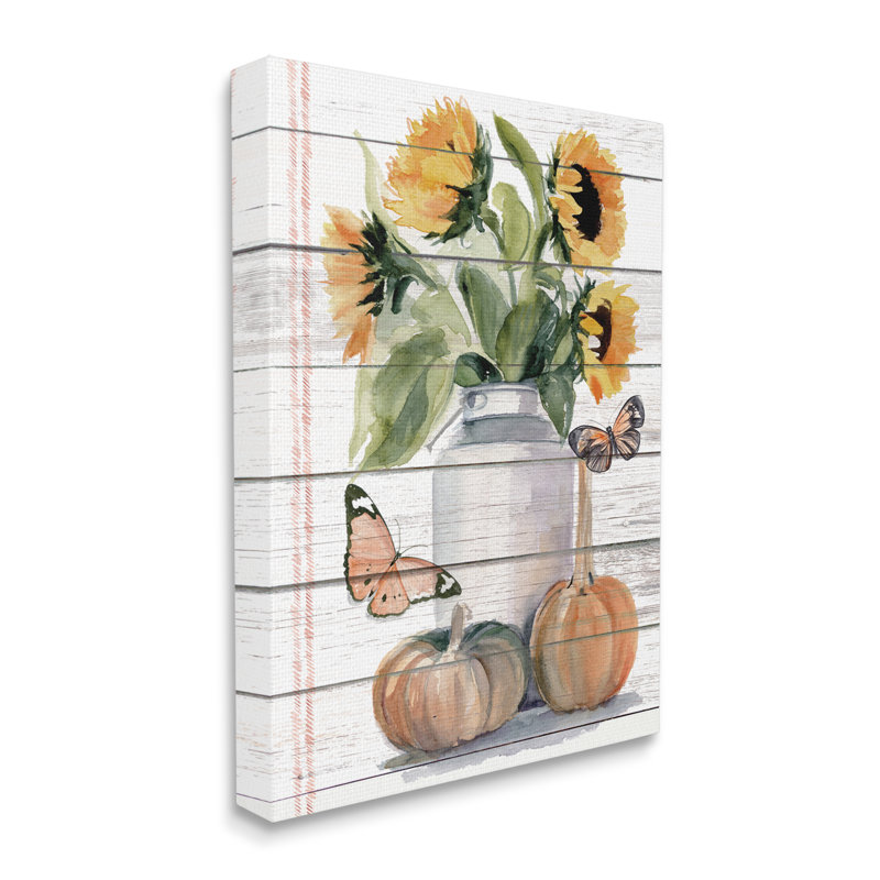 Papillon monarque orange tournesol d'automne, Toile tendue, H 20 po x l 16 po