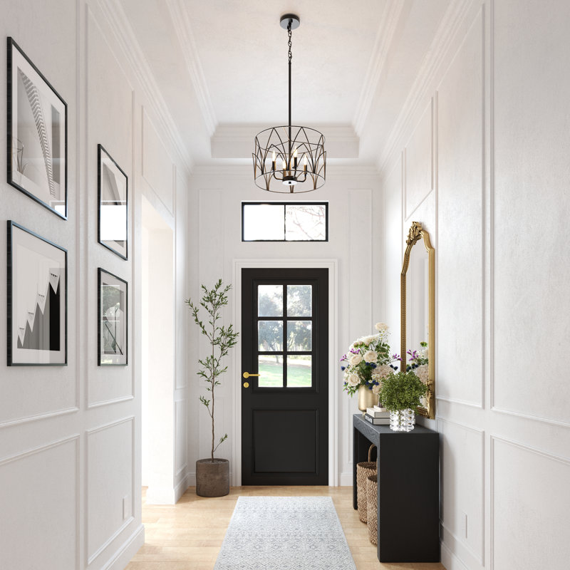 4 - Light Steel Dimmable Drum Chandelier