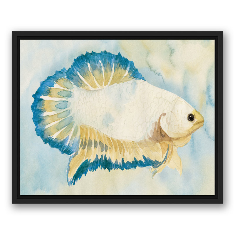 " White And Blue Fish ", 17.75" H x 21.75" W x 1.75" D, Black Floater Frame