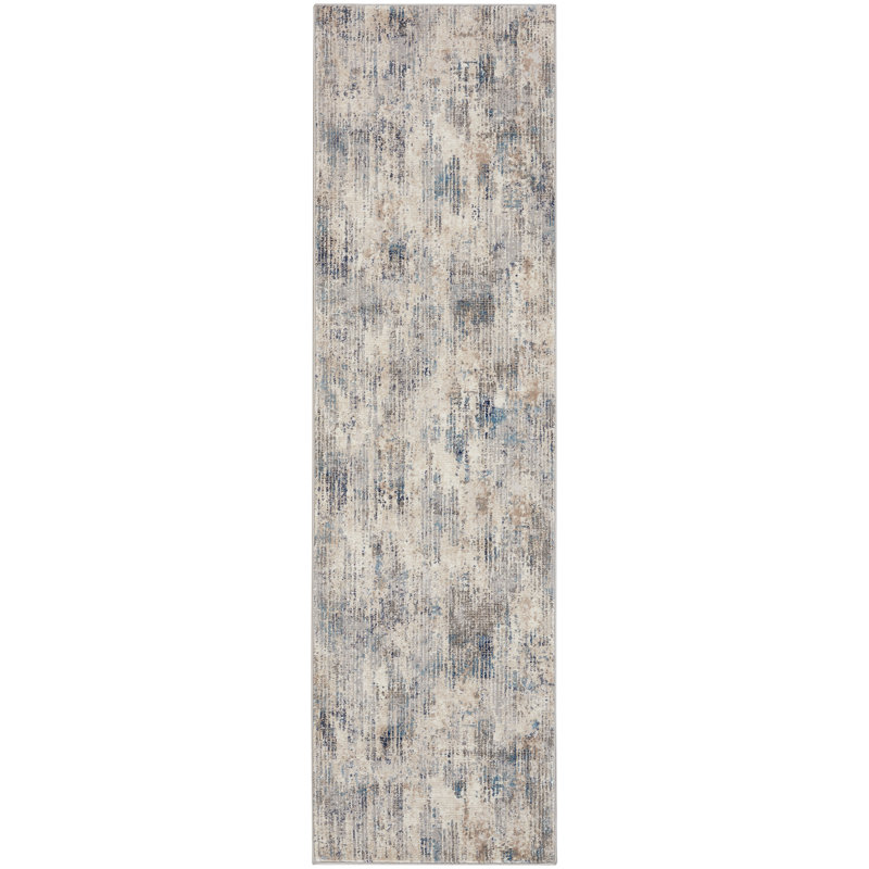 CK022 Infinity  Abstract Ivory/Gray/Blue Area Rug, Runner 2'2" x 7'6"