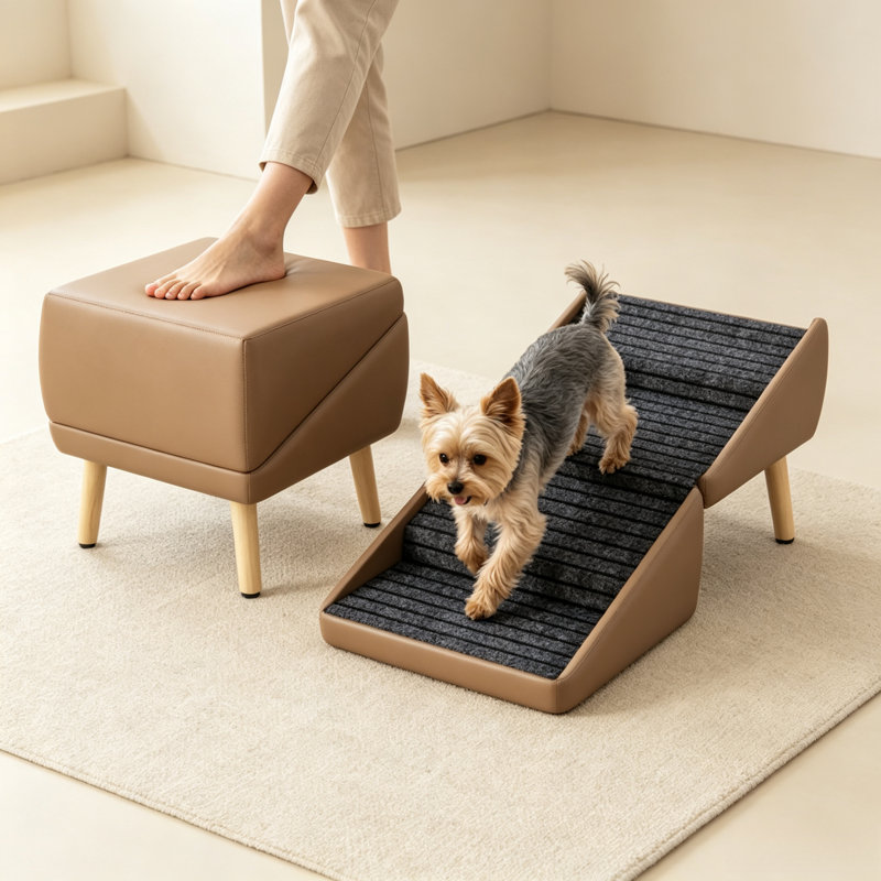 Repose-pieds pliable avec repose-pieds pour chien 2 en 1, escalier rembourré en cuir pour canapé-lit haut, repose-pieds convertible pour petits animaux de compagnie de taille moyenne