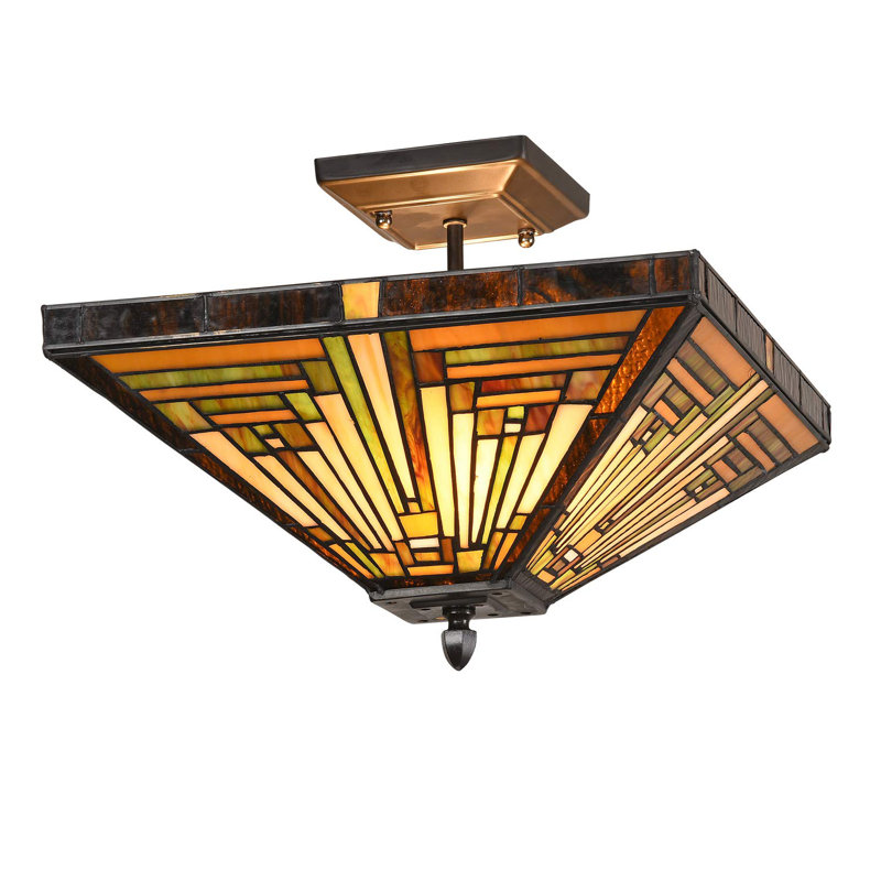 Plafonnier semi-encastré en verre coloré de style mission de 14 po Annalisse, Ambre
