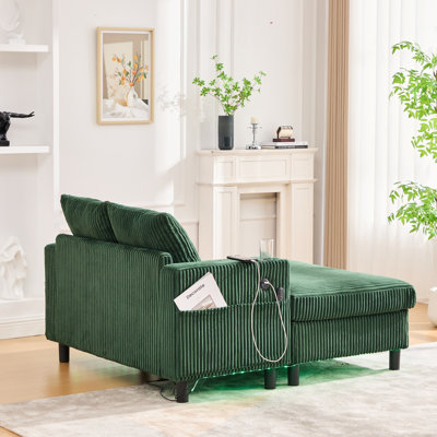 Canapé inclinable moderne en velours côtelé surdimensionné avec assise profonde, 3 coussins, charge USB, bande lumineuse à DEL RVB, porte-gobelet, poche latérale - convient au salon et à la chambre à coucher
