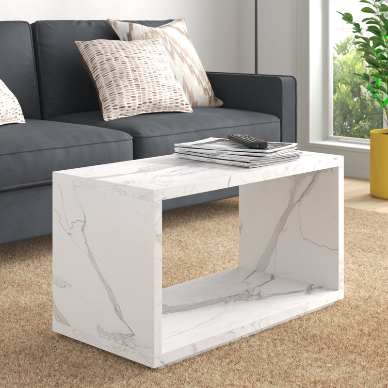 Table basse avec rangement Albury, Faux marbre blanc