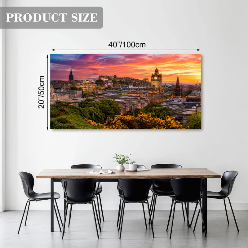 Canvas Wall Art Edinburgh castle Scotland sunset Wall Decor for Living Room Bathroom Bedroom Office 20"H x 40"W Art Paintings, Ready to Hang