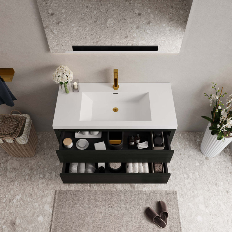 Meuble-lavabo flottant pré-assemblé avec comptoir en résine de pierre
