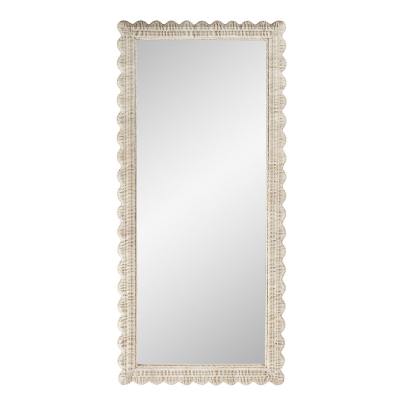 Flora Scalloped  Rattan Floor Mirror, Off-White