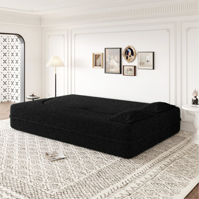 Canapé-lit moderne avec 2 coussins, canapé-lit convertible en tissu rembourré de mousse, matelas pliant double de 15 po pour le salon, lit d'invité, aucun assemblage requis, noir (même série: W1885P2722)