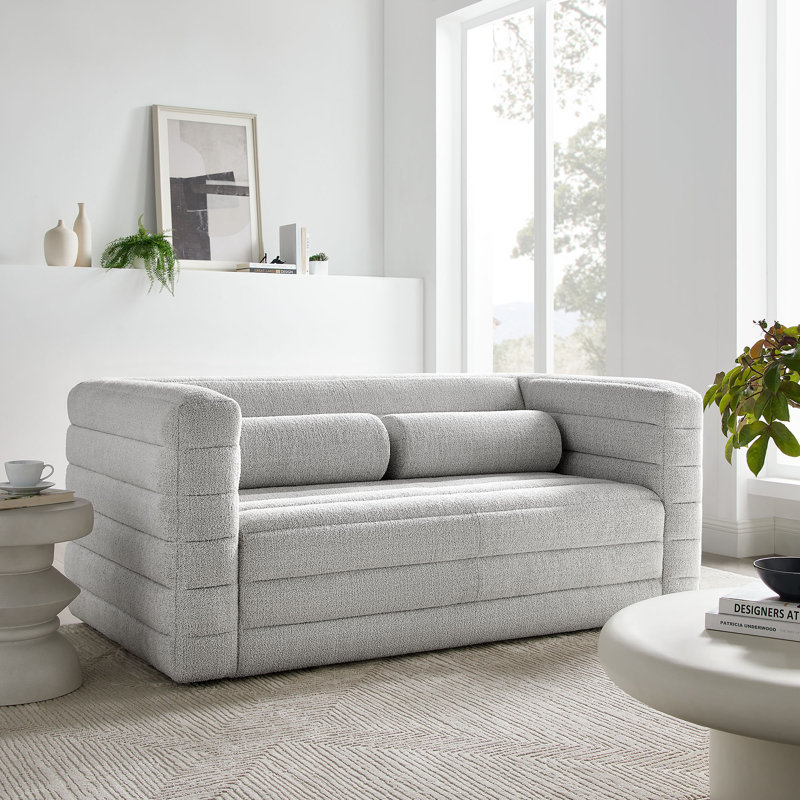 Relle Channel Tufted Boucle Upholstered Loveseat, Newsprint