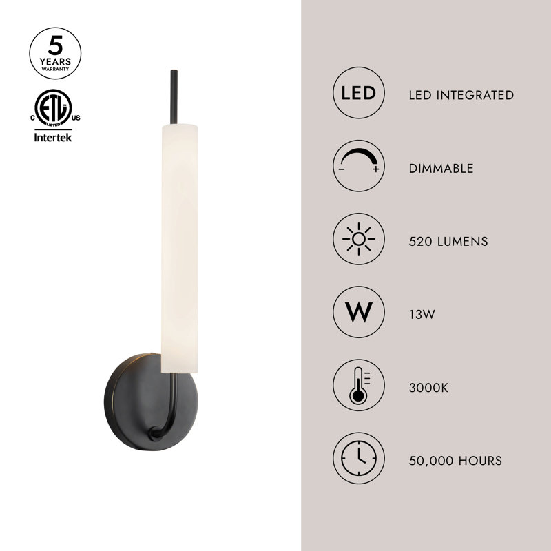 Wick 20-in Black dimmable LED Wall Sconce, Antique Brass