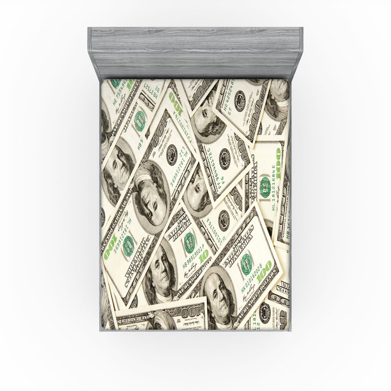 Ensemble de draps-housse Ambesonne 2 pièces Ben Franklin Portrait Wealth Pale Green Grey, Drap-housse très grand californien