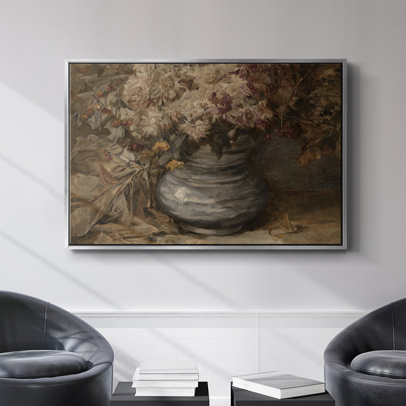 Botanique rétro - LXV, H 27 po x l 41 po x P 2 po, Toile argentée avec cadre flottant