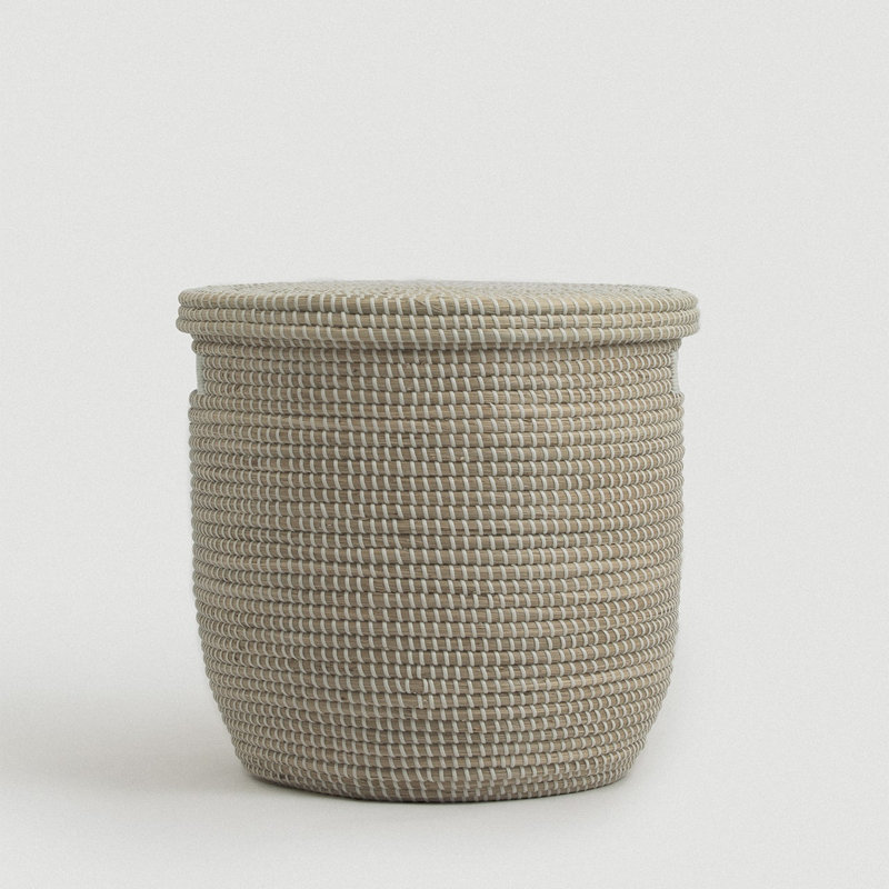 Medina Flat Lid Seagrass Basket - Small, Beige/White, 15.75" H x 16.5" W x 16.5" D