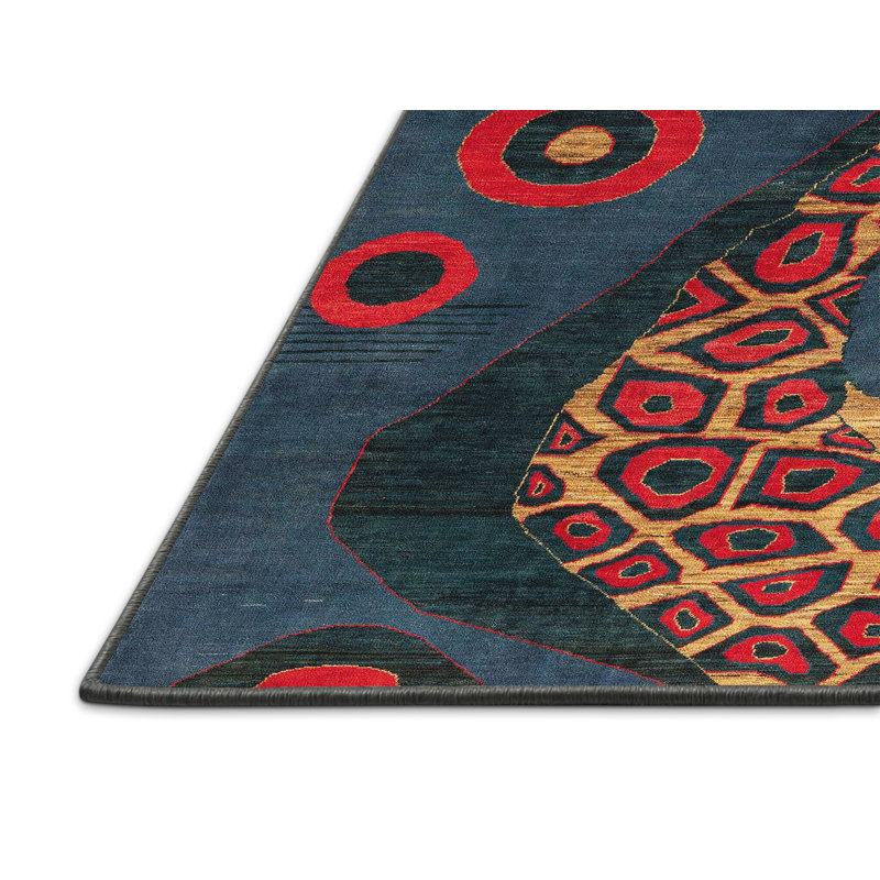 Tapis abstrait bleu / rouge / crème Conway, Rectangle 5 pi x 7 pi